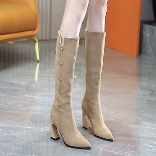 Block Heel Studded Pointed Tall Boots Product Image