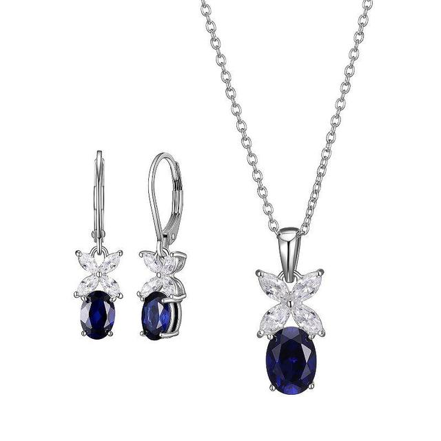 Sterling Silver Lab-Created Blue Sapphire & Cubic Zirconia Pendant & Earring Set, Womens Product Image