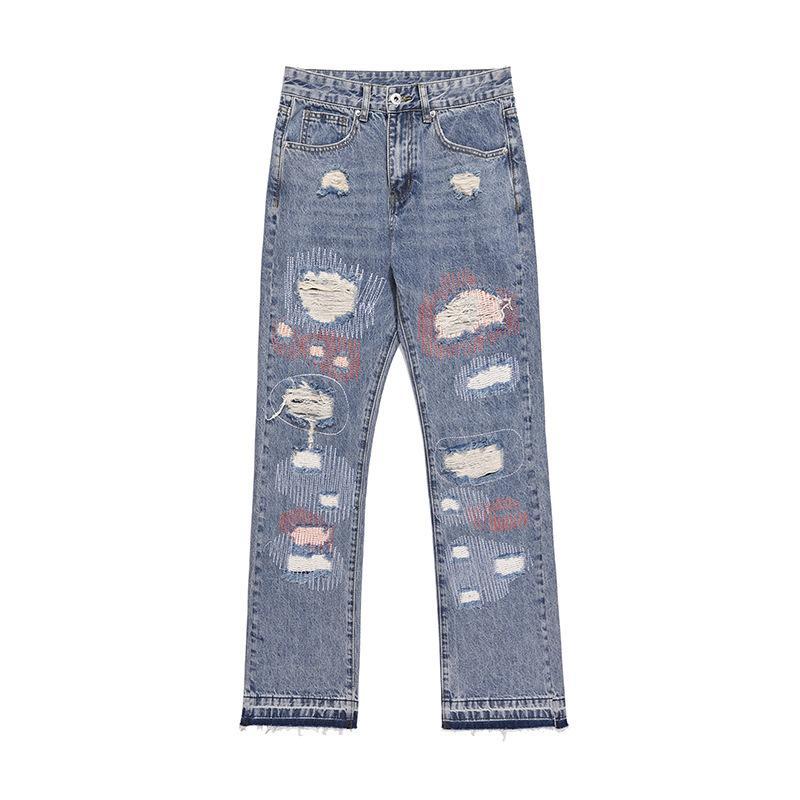 Men's Street Embroidered Ripped Jeans Product Image