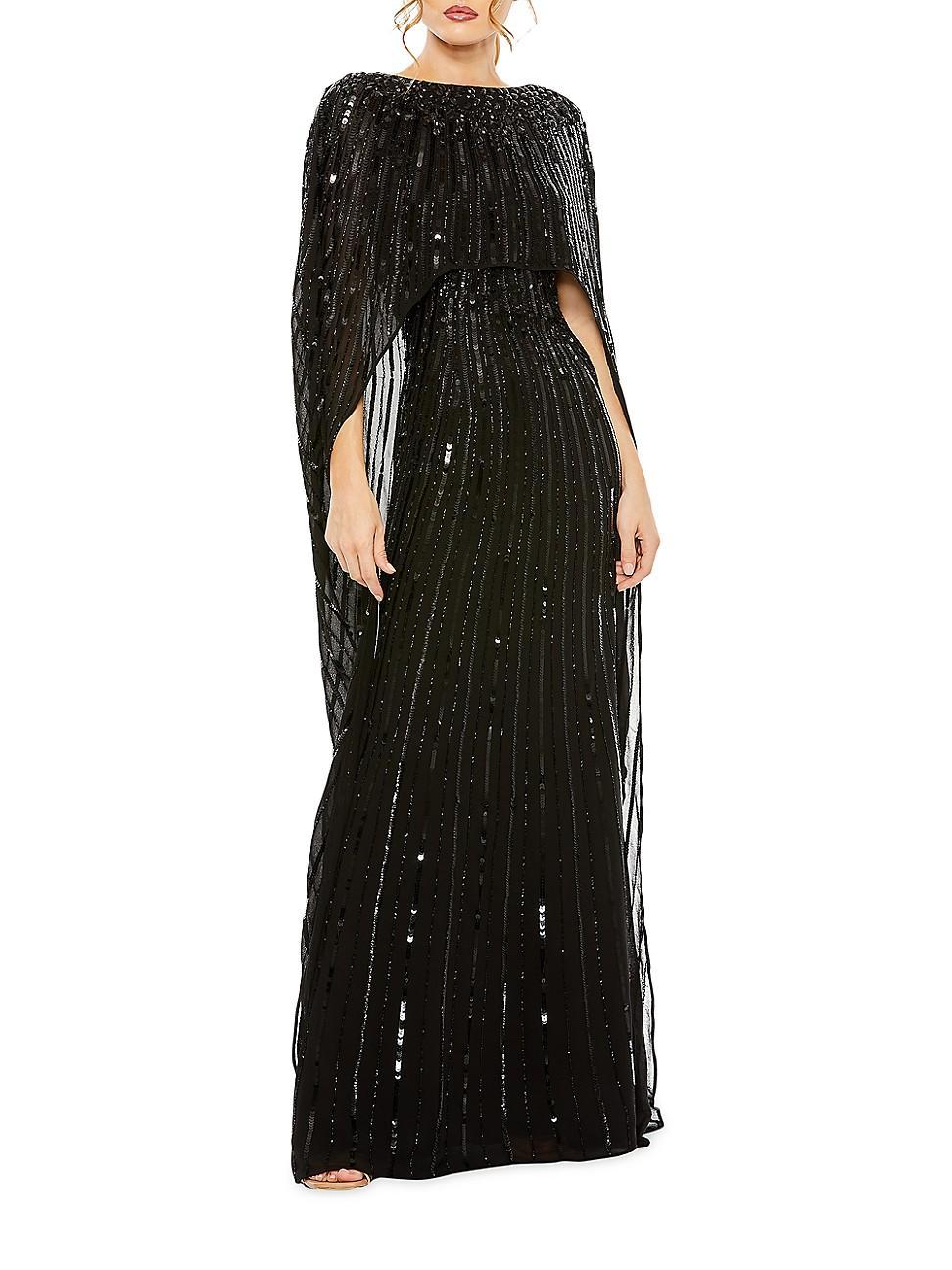 Womens Sequined Column Cape Gown Product Image