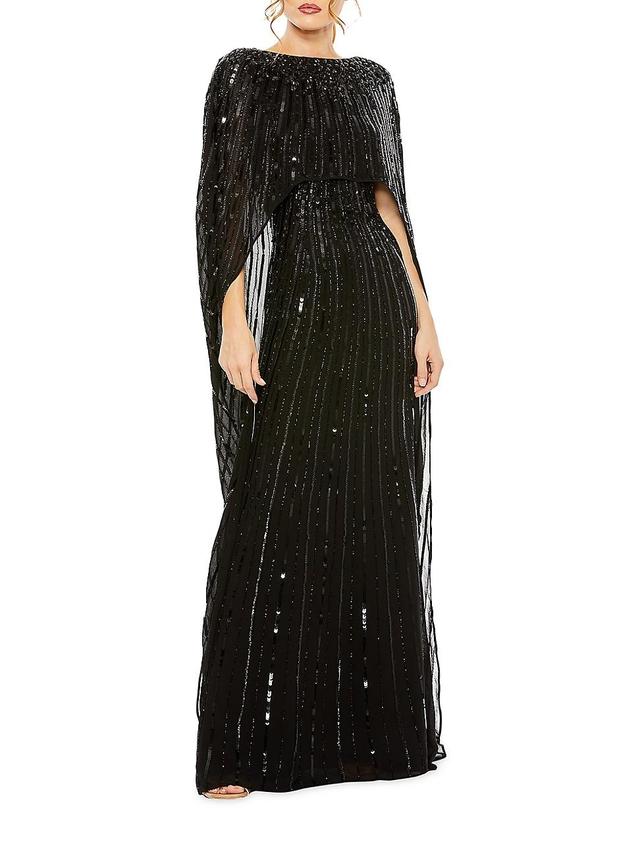 Womens Sequined Column Cape Gown Product Image