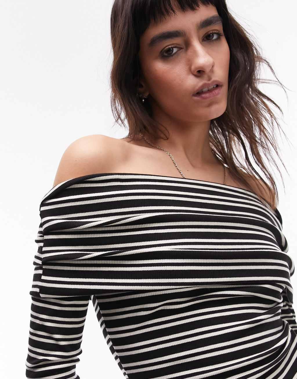 Topshop stripe long sleeve bardot top Product Image