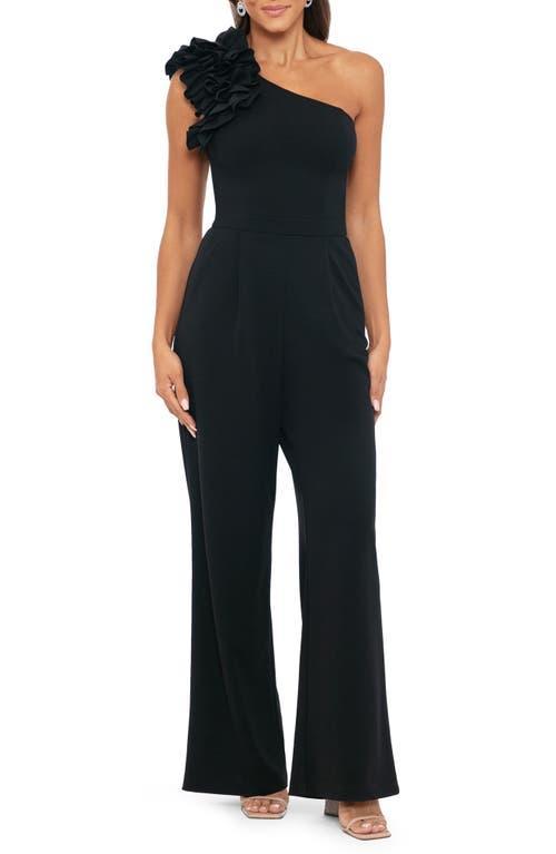 Xscape Womens Ruffled One-Shoulder Straight-Leg Jumpsuit Product Image