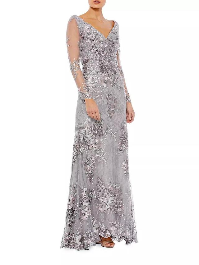 Beaded Lace V-Neck Gown Product Image