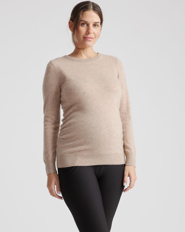 Womens Mongolian Cashmere Maternity Crewneck Sweater in Oatmeal, Size Large by Quince Product Image