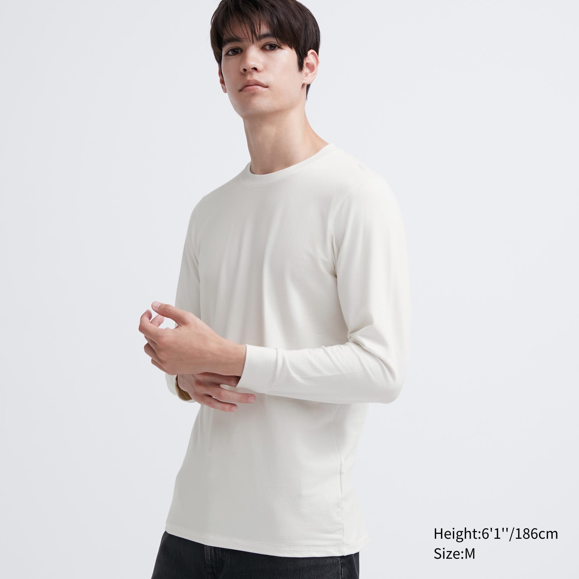 Mens Heattech Cotton Crew Neck Long-Sleeve T-Shirt (Extra Warm) with Moisture-Wicking Off White Small UNIQLO US Product Image