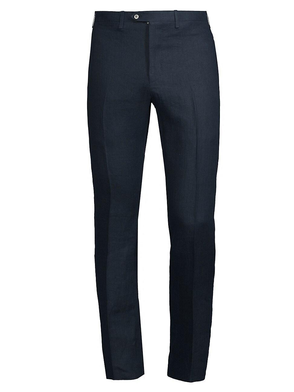 Mens Linen Mid-Rise Straight-Leg Pants Product Image