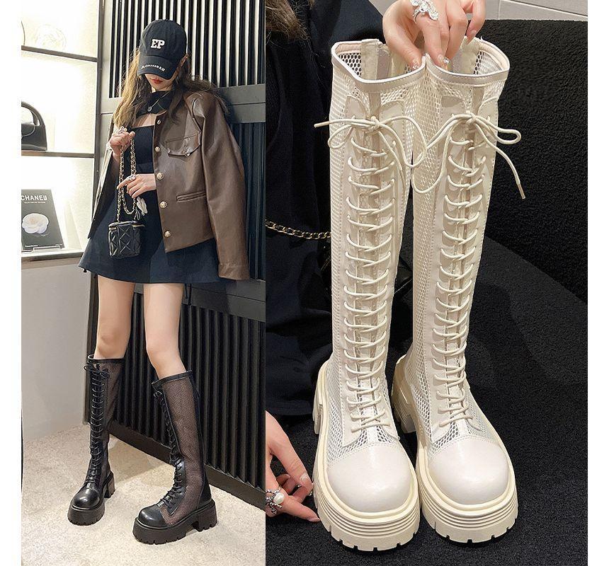 Platform Mesh Lace Up Tall Boots product image