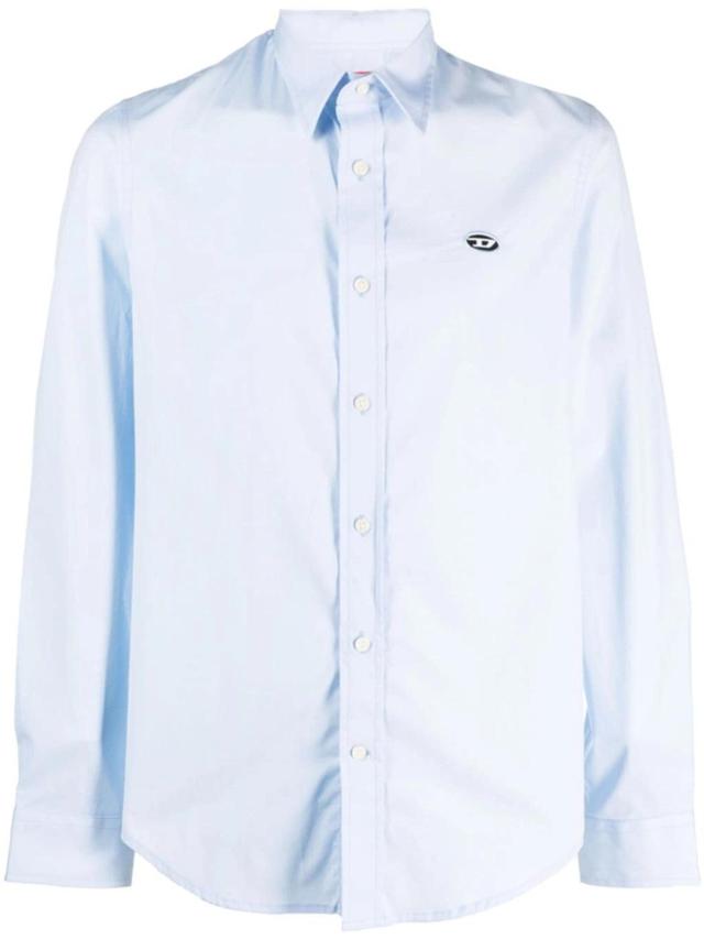 Logo-patch Long-sleeve Shirt In Blue Product Image