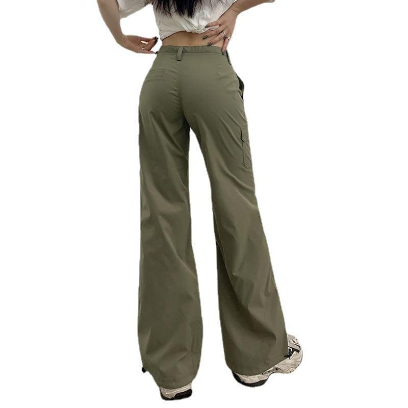 Low Rise Plain Flared Cargo Pants Product Image