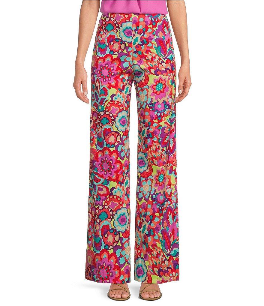 Trina Turk Rudi Stretch Knit Abstract Print Kick Flare Flat Front Pant Product Image