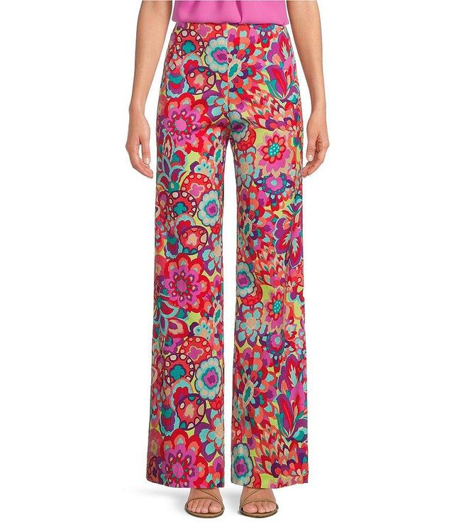 Trina Turk Rudi Stretch Knit Abstract Print Kick Flare Flat Front Pant Product Image