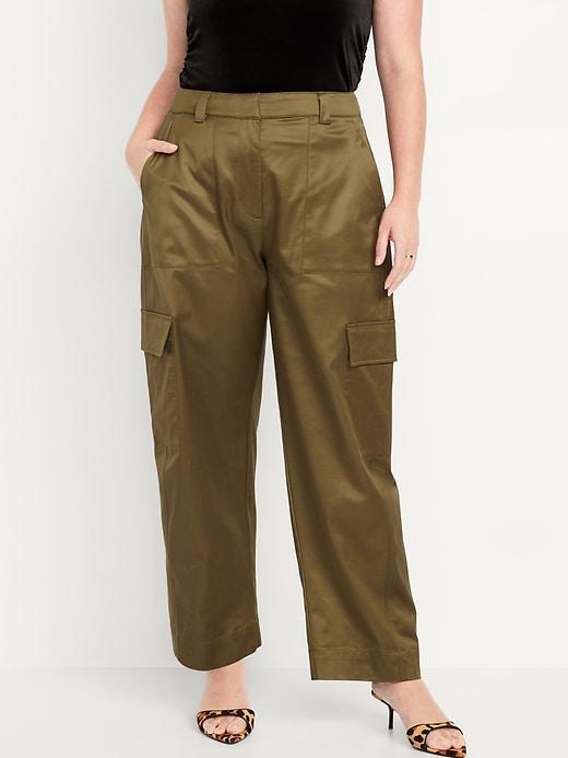 Extra-High Waisted Satin Cargo Barrel Wide-Leg Pants Product Image