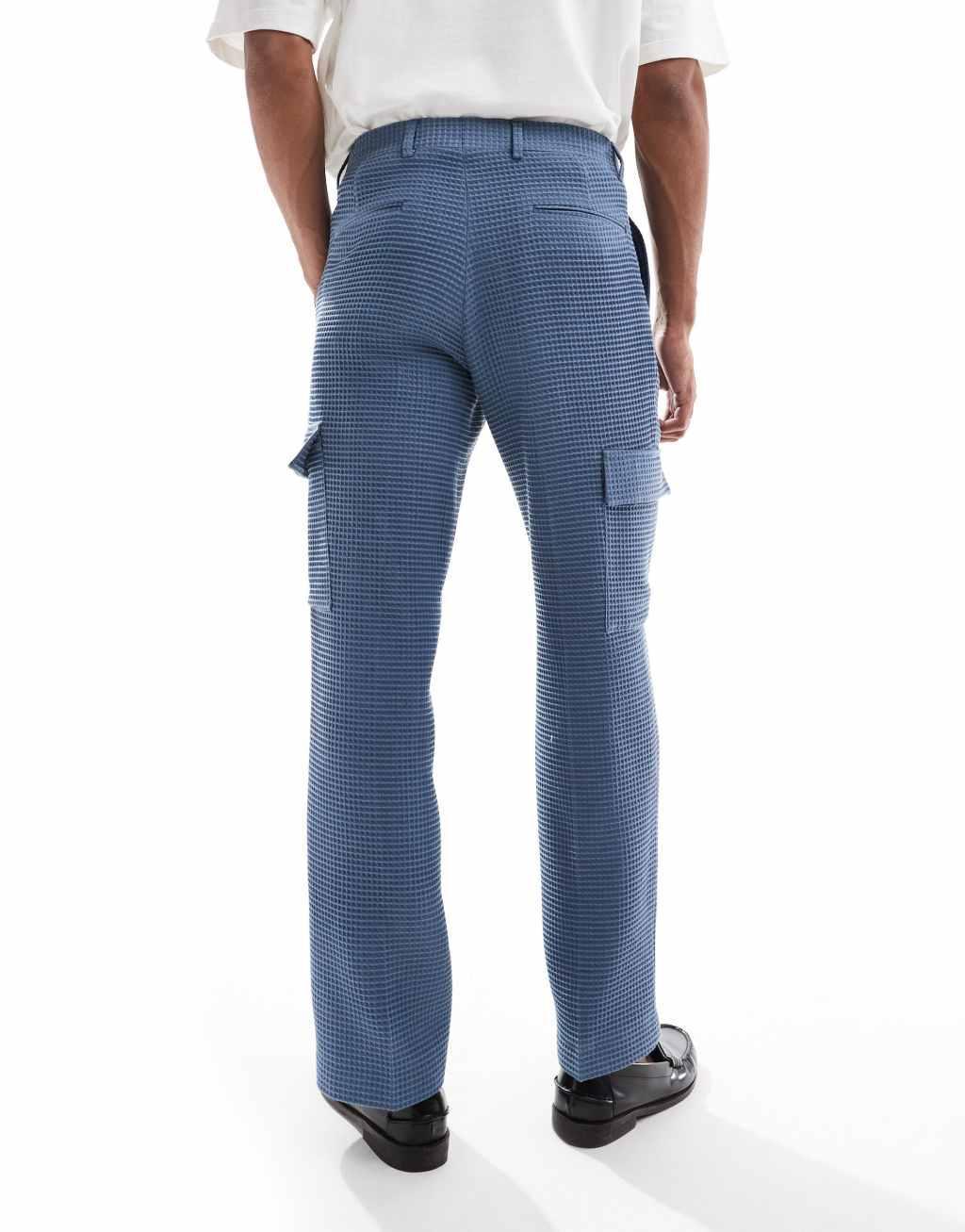 Viggo tailored cargo pants in waffle in stone blue - part of a set Product Image