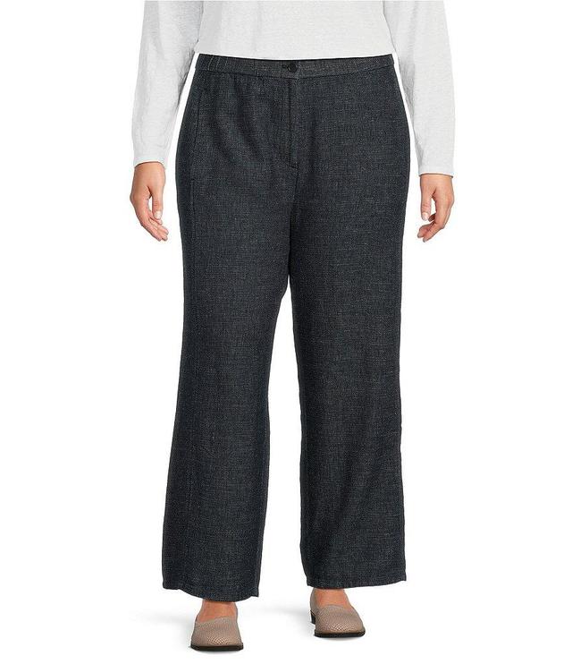 Eileen Fisher Plus Size Tweedy Hemp Organic Cotton Wide-Leg Pull-On Ankle Pants Product Image