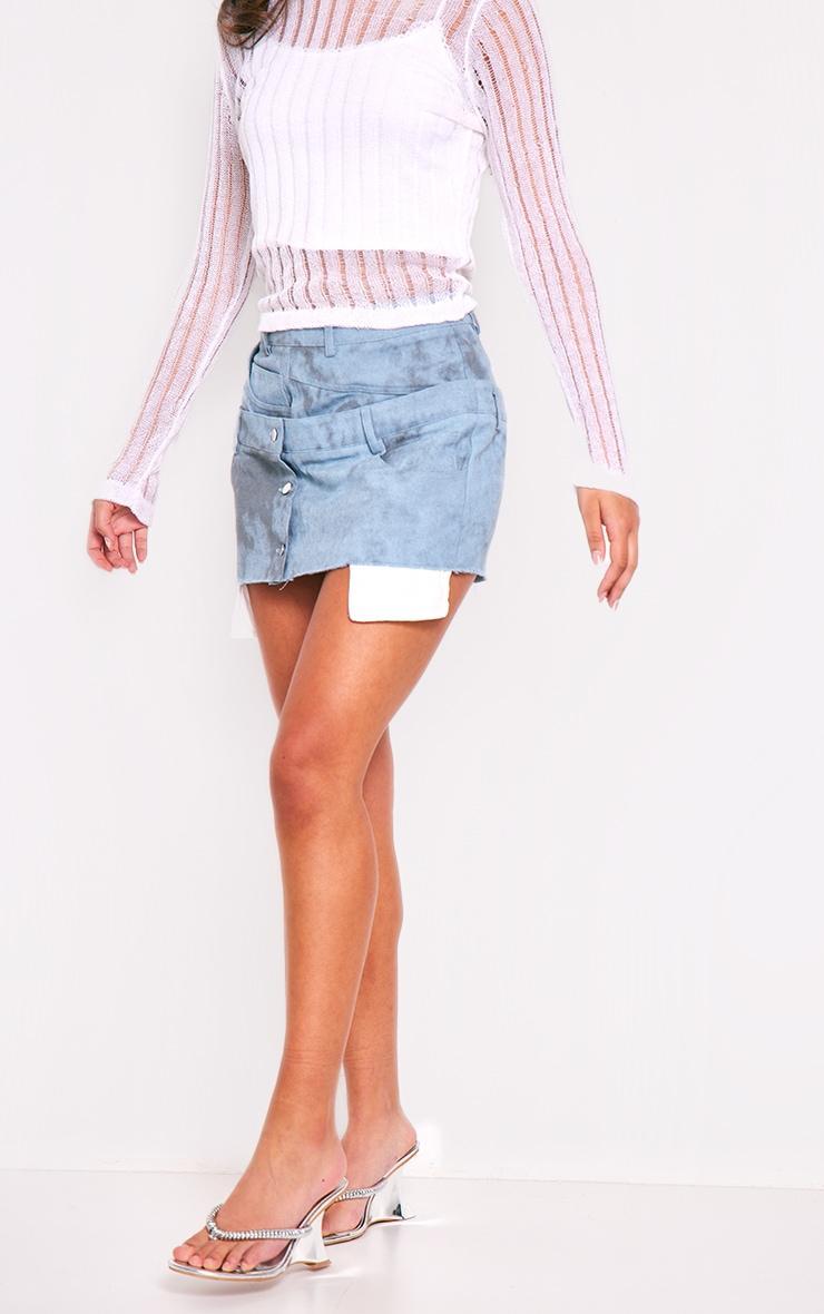 Blue Washed Twill Double Waistband Mini Skirt Product Image