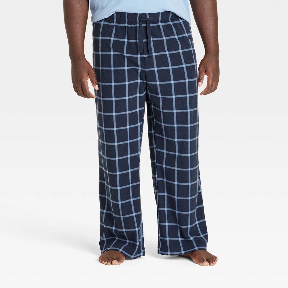 Mens Big & Tall Check Microfleece Pajama Pants - Goodfellow & Co Blue 5XLT Product Image