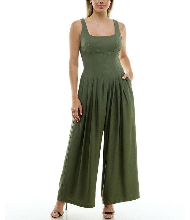 Taylor Crepe Square Neck Sleeveless Pleated Wide Leg Jumpsuit Product Image