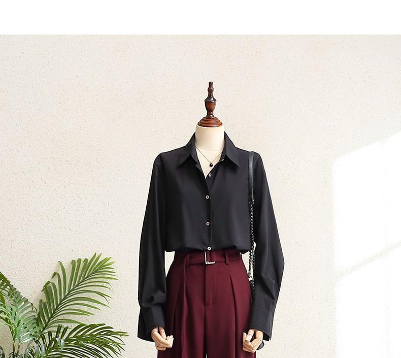 High Waist Plain Belted Wide Leg Dress Pants product image