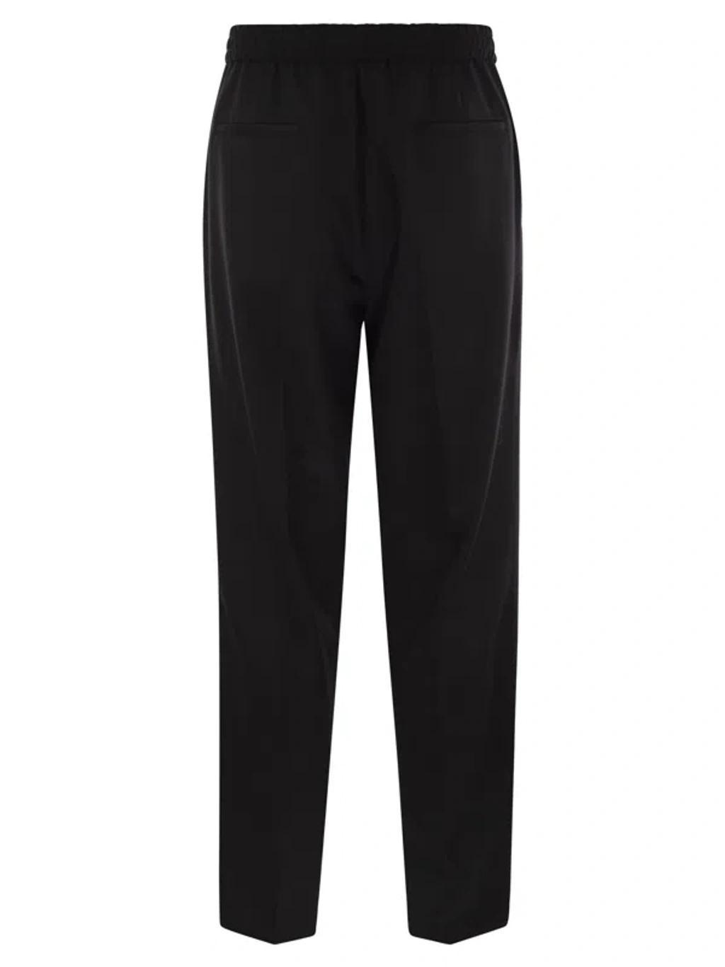 Leisure Fit Trousers In Virgin Wool Flannel With Drawstring And Double Darts In Black Product Image