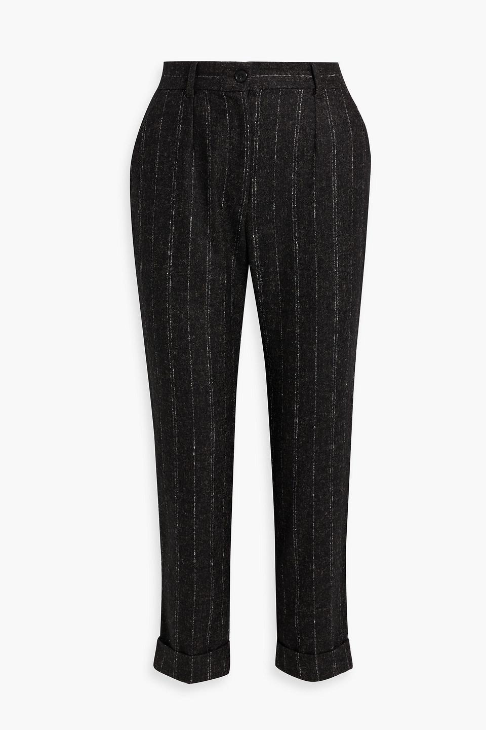 Pinstriped Flannel Tapered Pants In Black Product Image