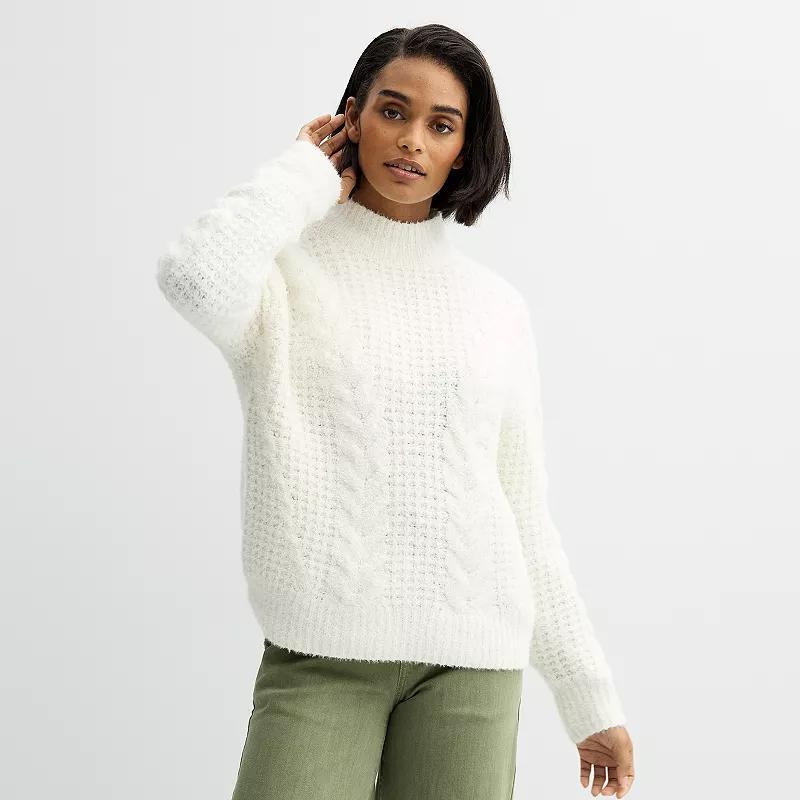 Womens Sonoma Goods For Life Cable Knit Mock Neck Sweater Product Image