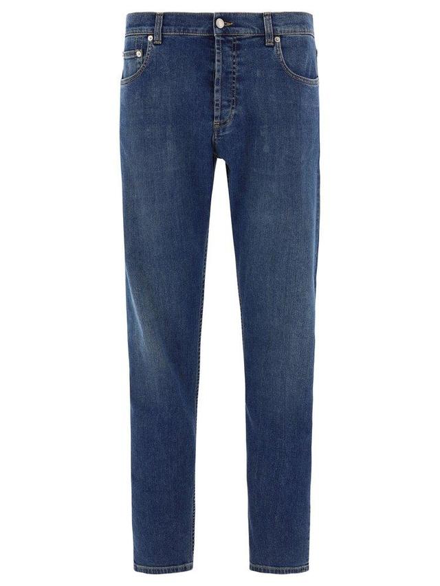 Washed Straight Leg Jeans In Blue Product Image