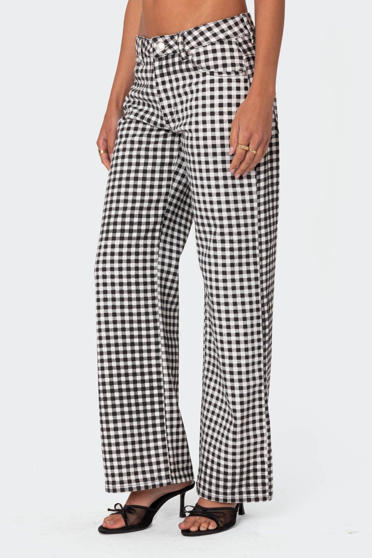 Gingham Printed Low Rise Jeans Product Image