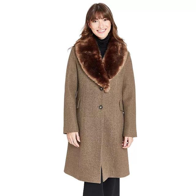 Womens Nine West Faux Fur Collar Button Front Coat Product Image