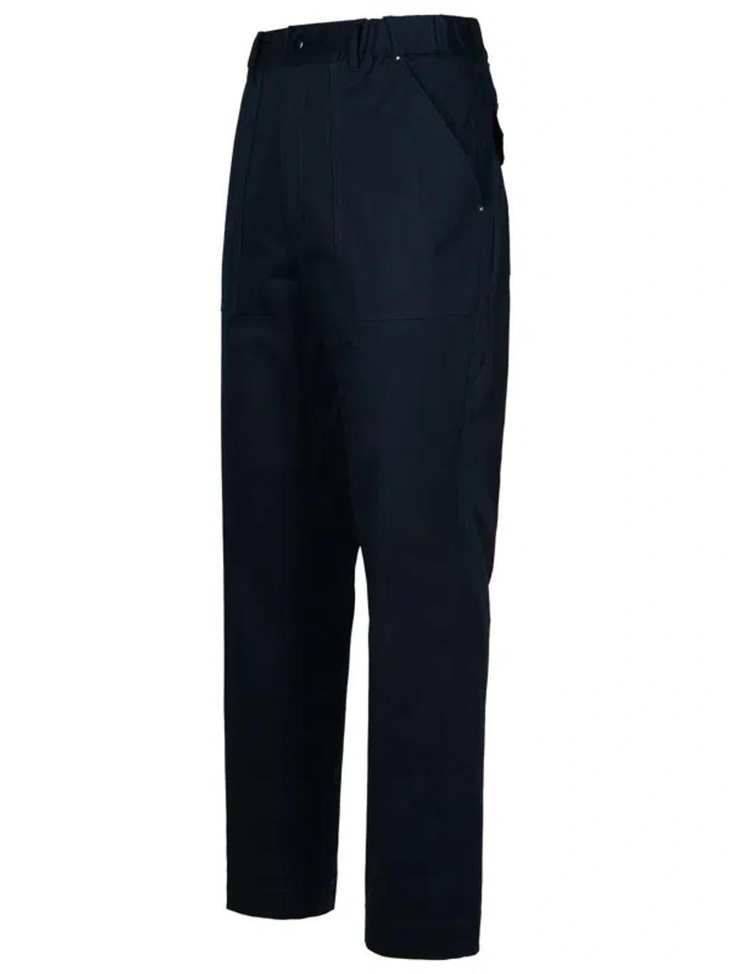 MONCLER Navy Cotton Trousers In Blue Product Image