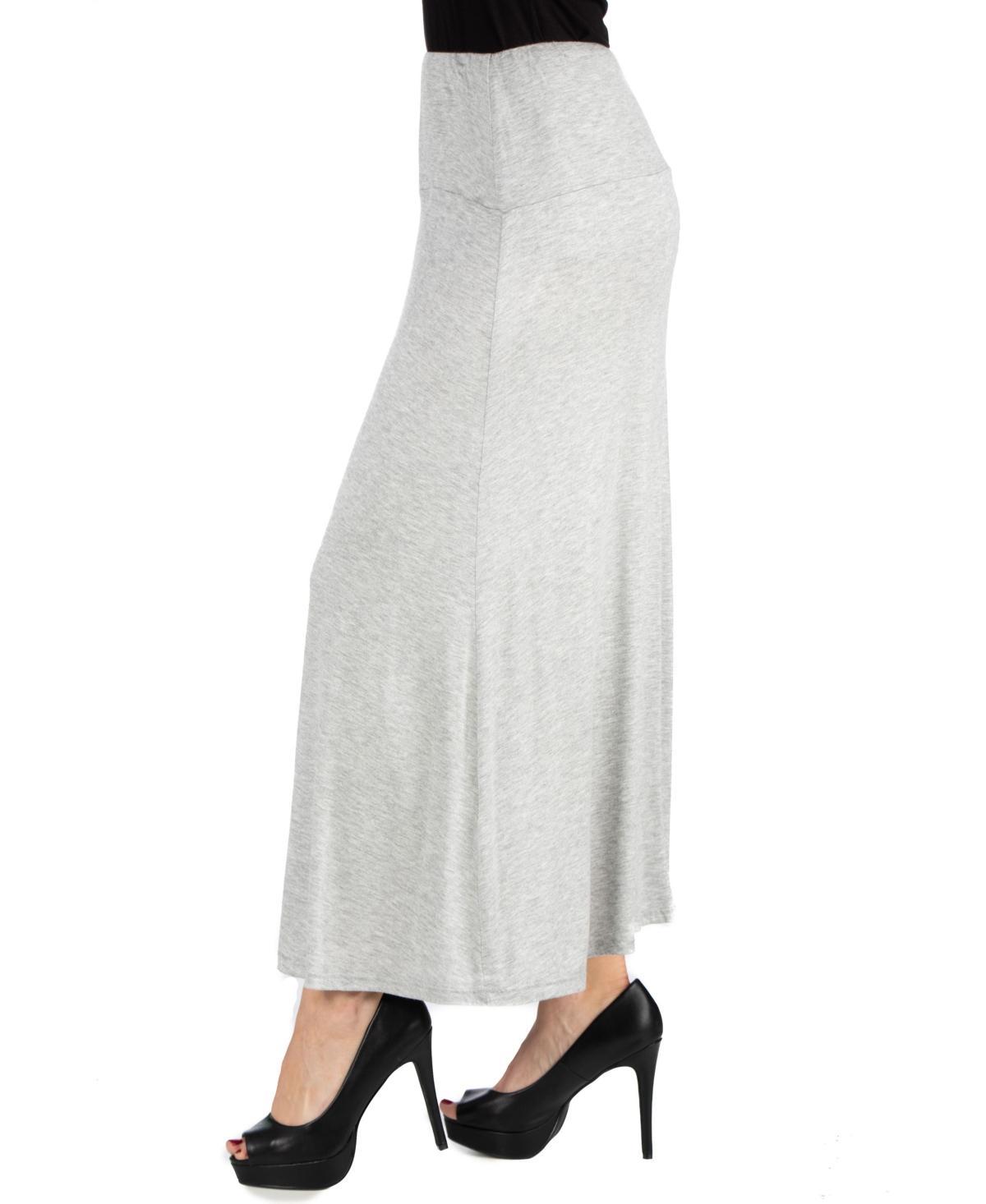 24Seven Comfort Apparel Women Elastic Waist Solid Color Maxi Skirt Product Image