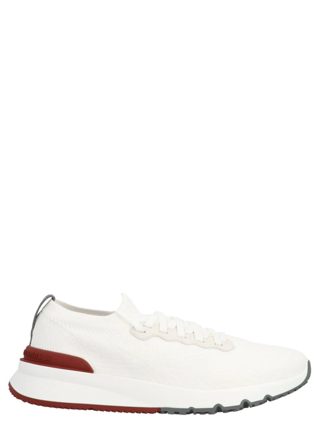 BRUNELLO CUCINELLI Leather-trimmed Stretch-knit Sneakers In White Product Image