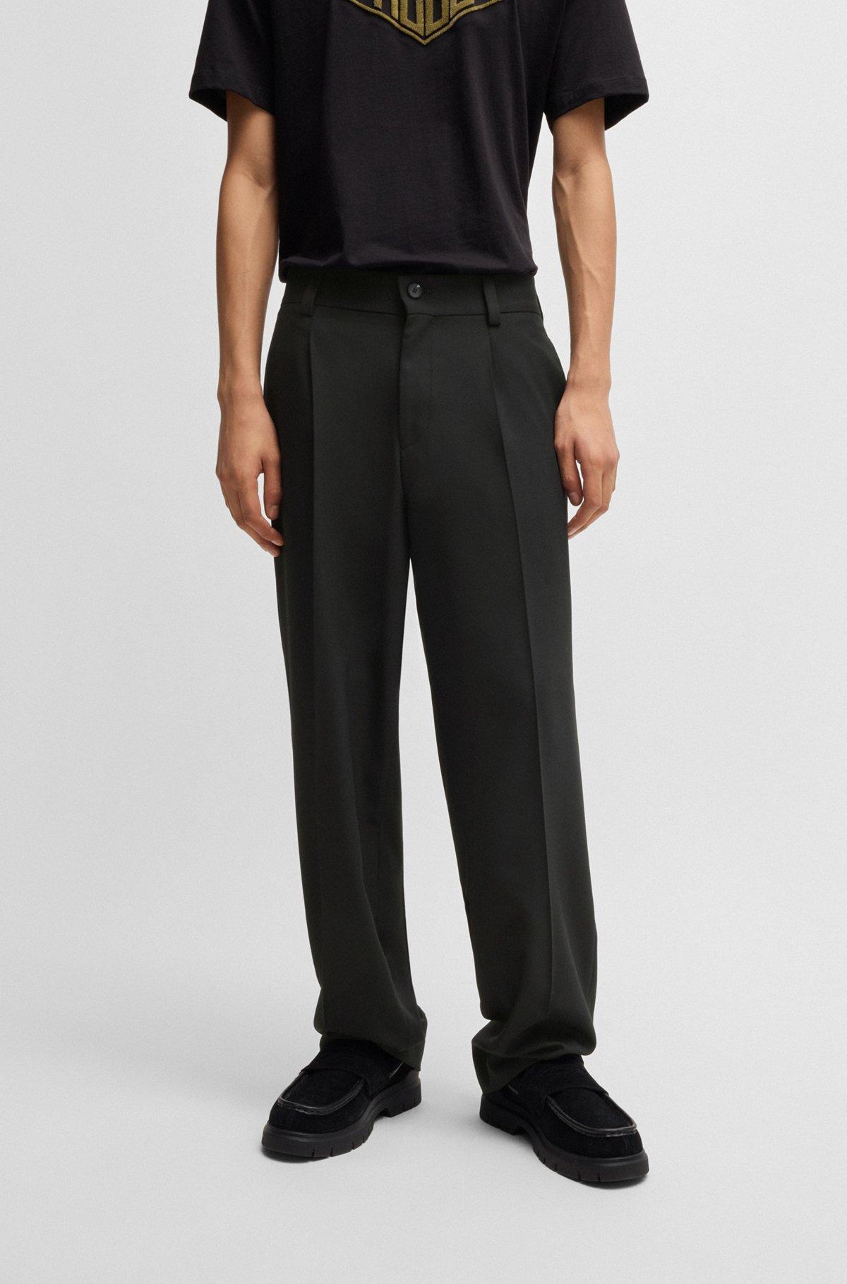 HUGO - Modern-fit trousers in stretch twill with front crease - Black Product Image