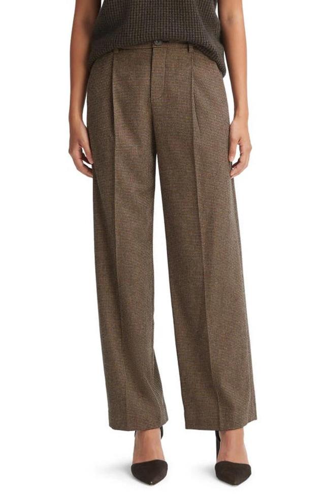 Pleated Houndstooth Straight Leg Pants In Blackcamel Product Image