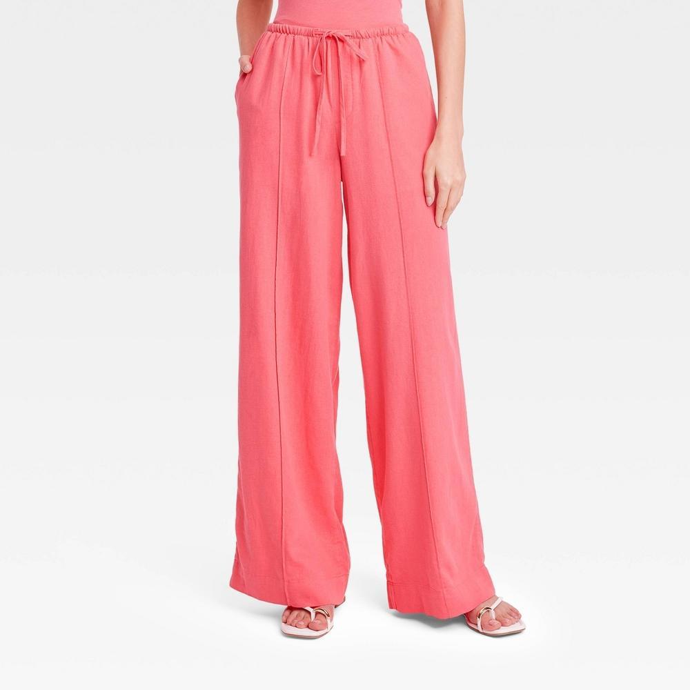 Womens High-Rise Wide Leg Linen Pull-On Pants - A New Day Product Image