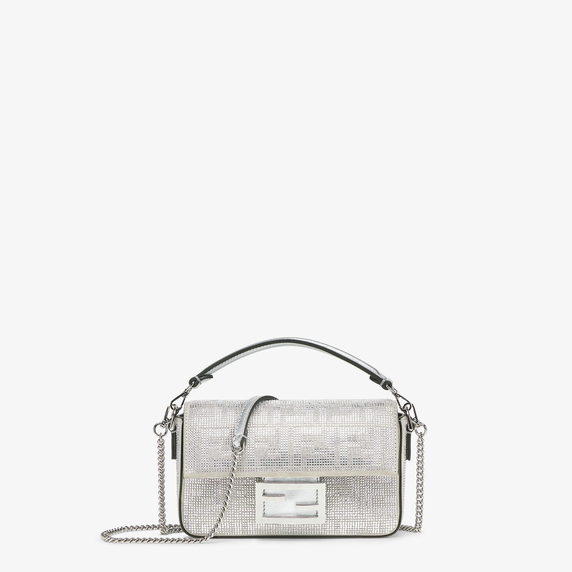 Baguette MiniSilver leather bag with crystal FF motif Product Image