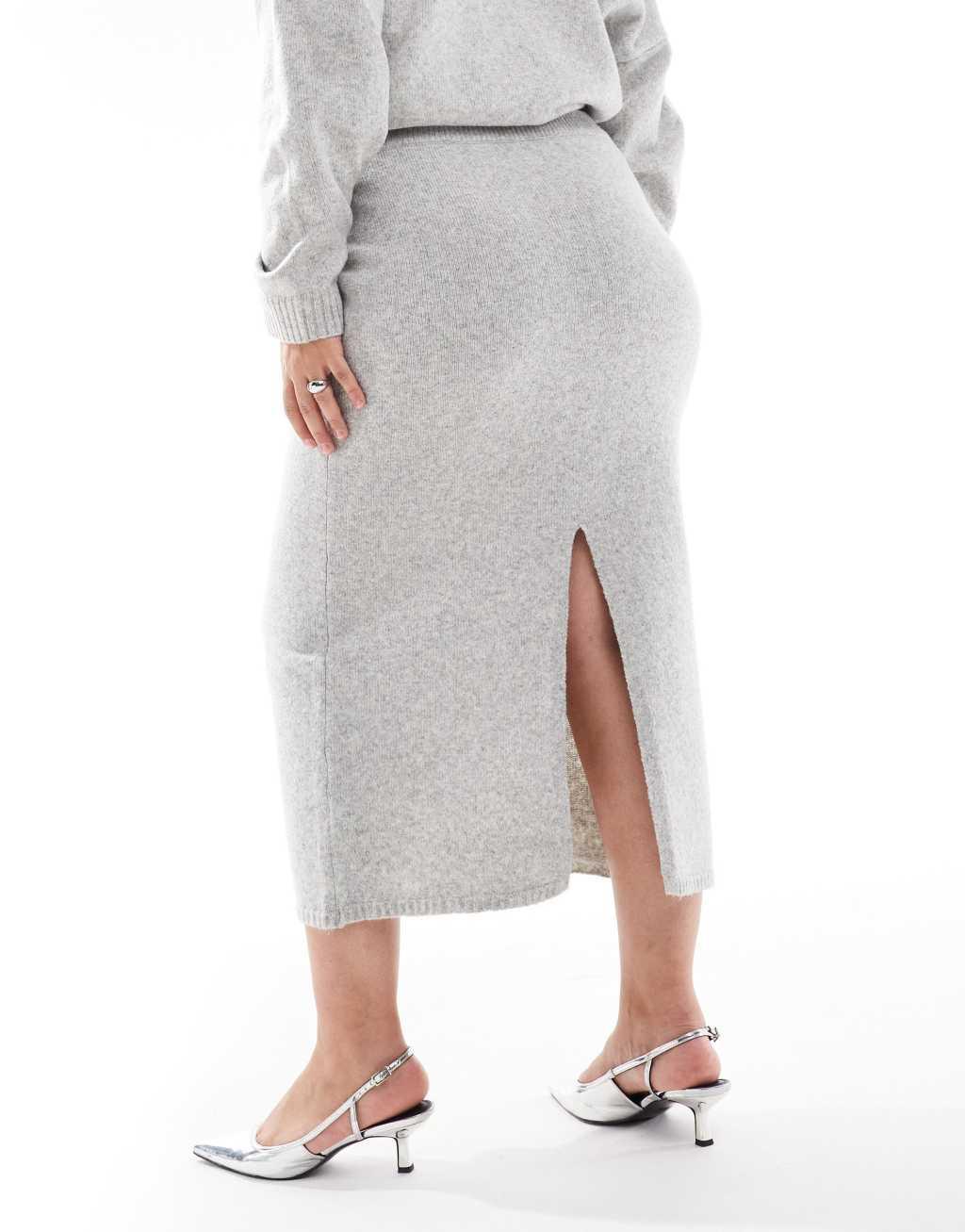 ASOS DESIGN Curve knitted maxi skirt in gray - part of a set Product Image