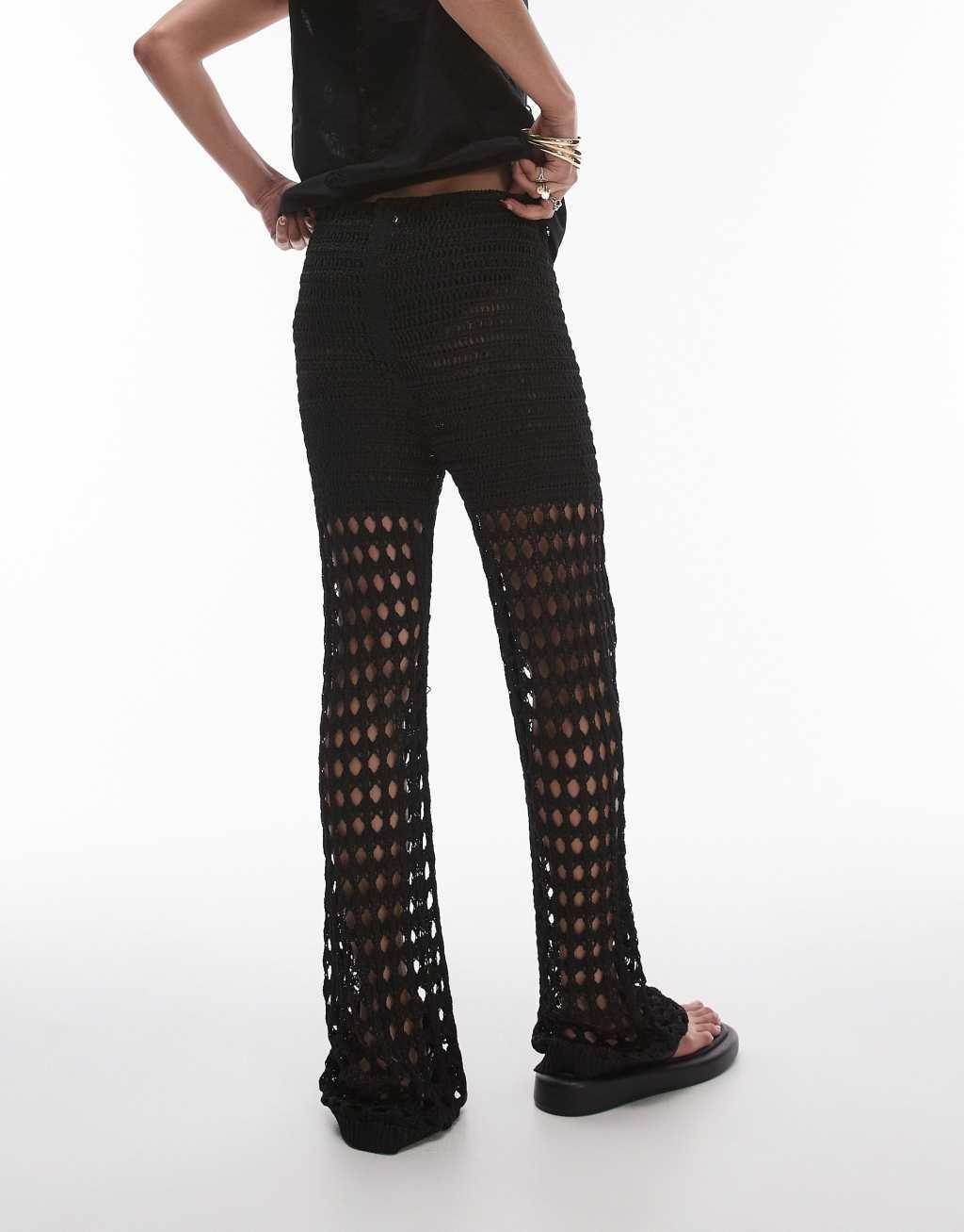 Topshop knitted crochet pants in black Product Image