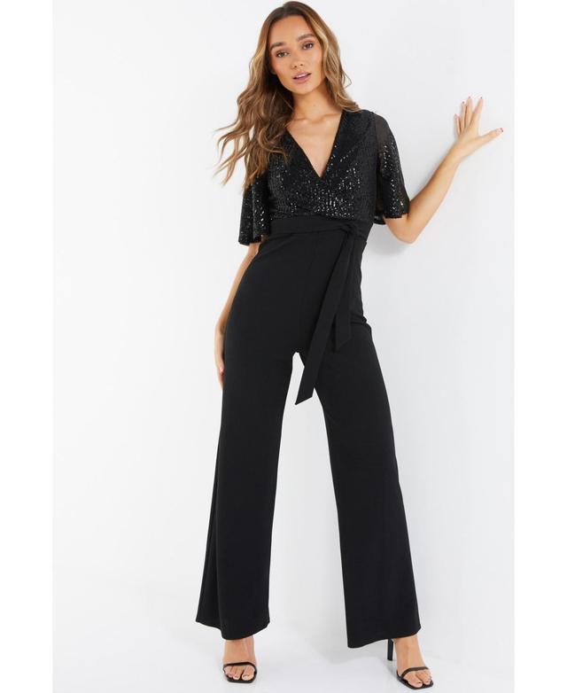 Quiz Womens Sequin Wrap Palazzo Jumpsuit Product Image