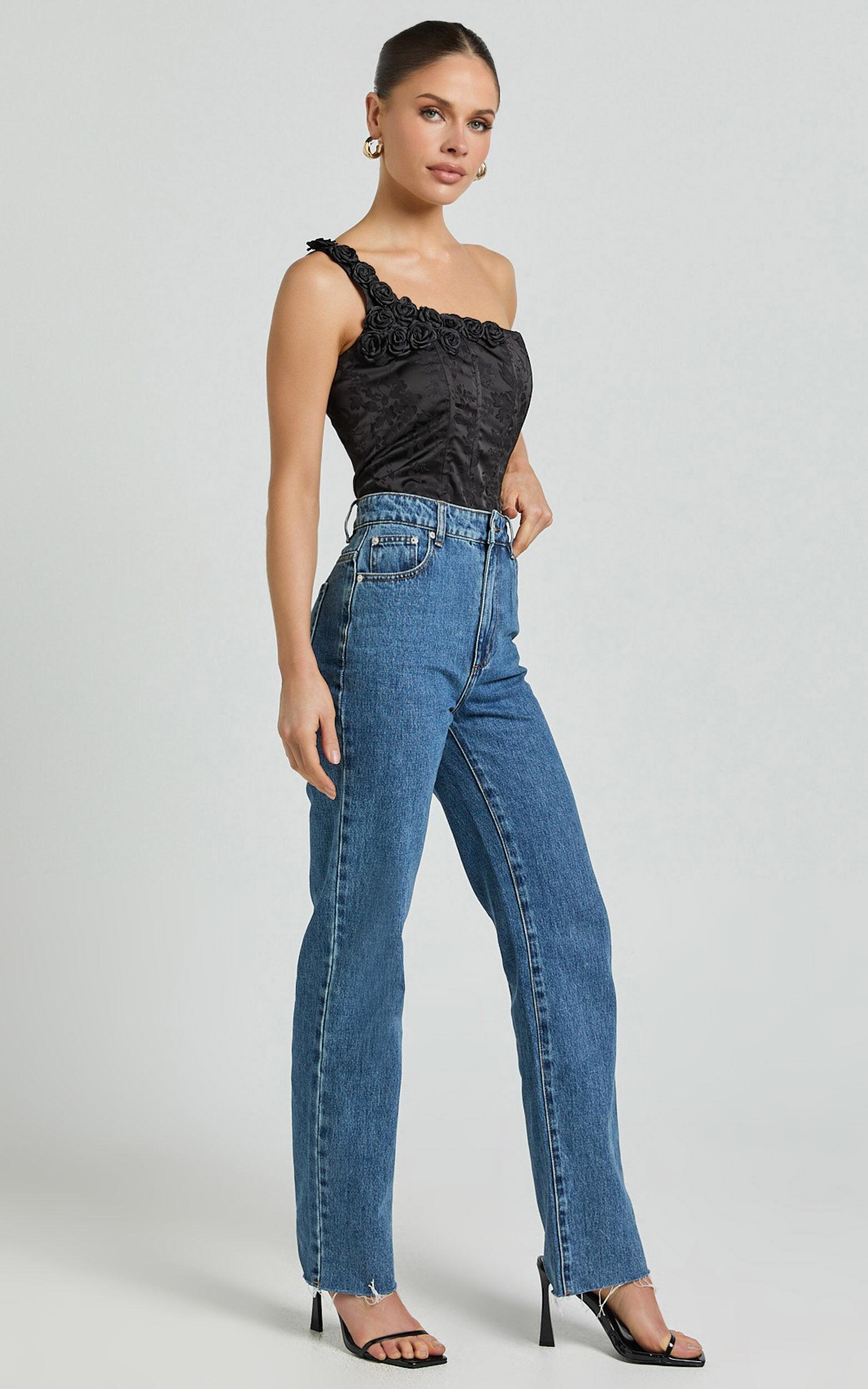 Gemma Top - One Shoulder Rosette Detail Top in Black Product Image