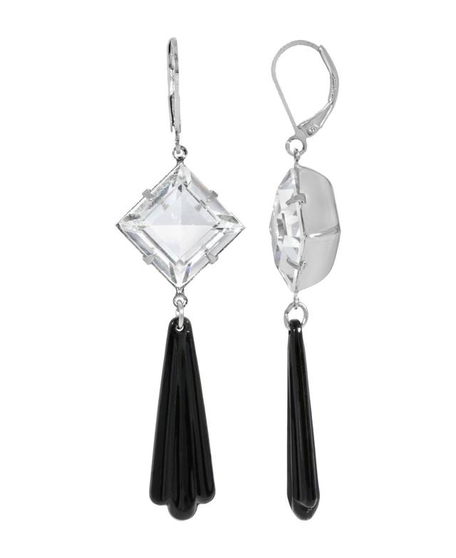 1928 Silver Tone Crystal & Black Beaded Stone Drop Earrings, Womens Product Image