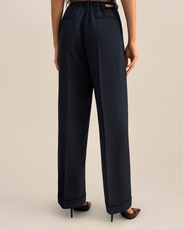 Timeless Pleated Wide-Leg Dense Silk Trousers Product Image