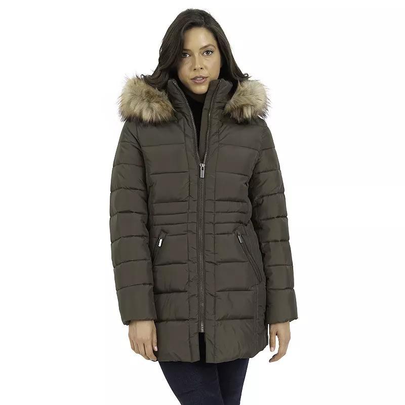 Womens Fleet Street Faux-Fur Hood Puffer Coat Green Product Image