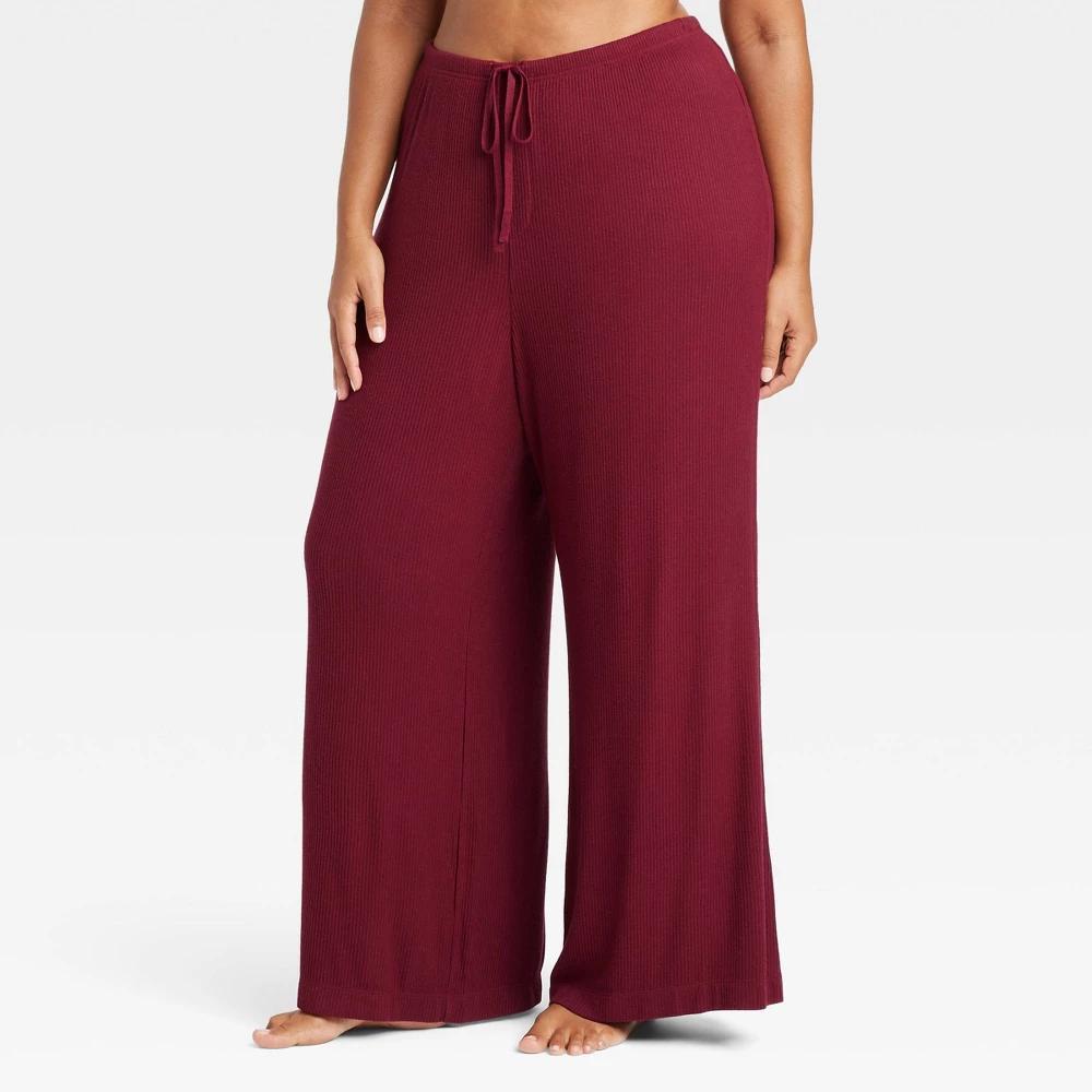 Womens Cozy Ribbed Wide Leg Lounge Pants - Auden Red 2X Product Image