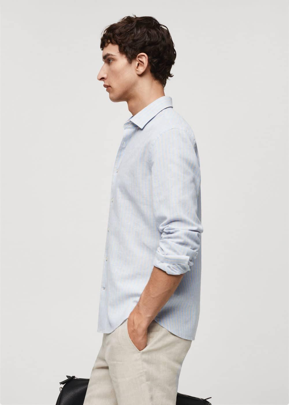 MANGO MAN - Regular-fit striped linen shirt beigeMen Product Image