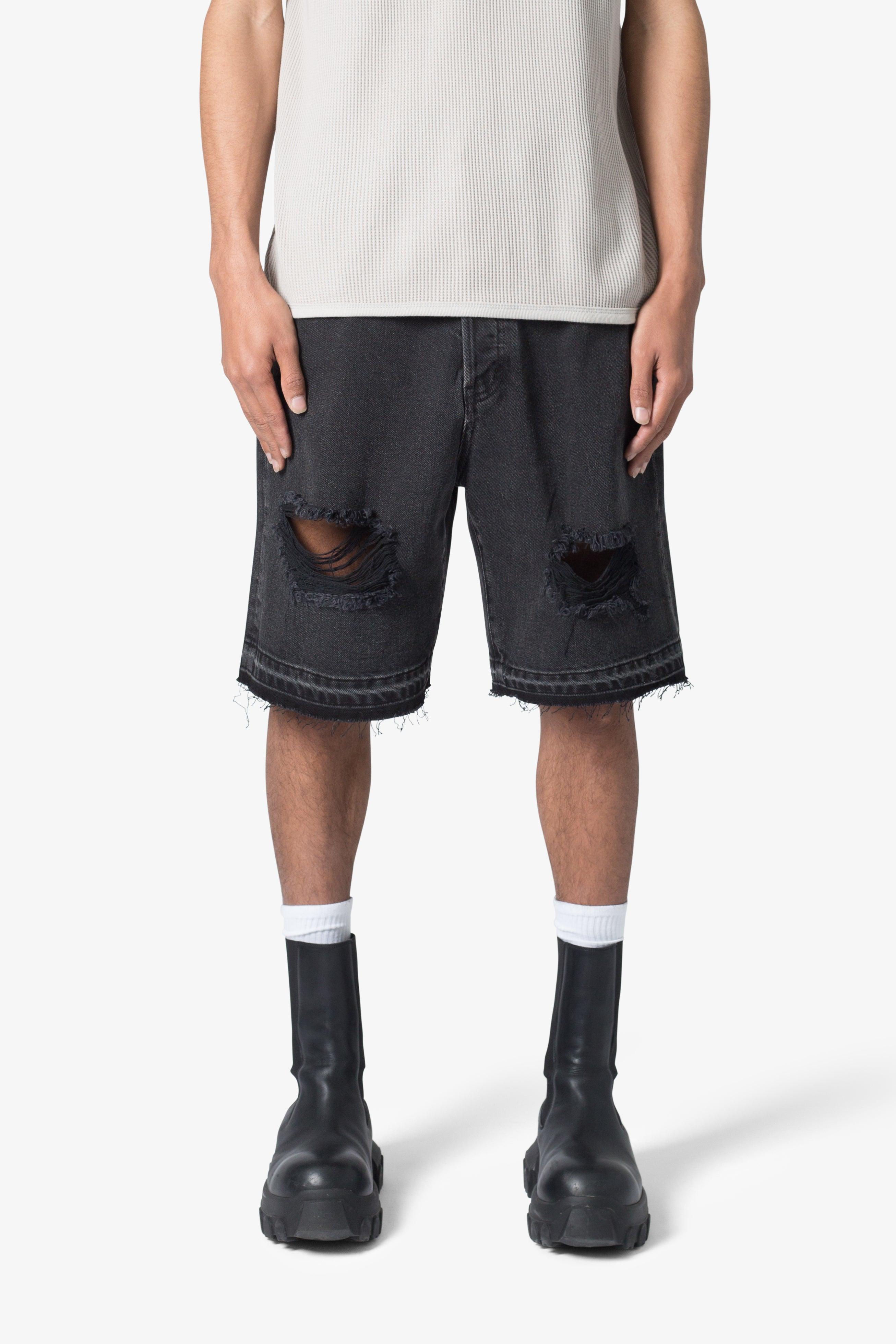 Distressed Denim Shorts - Black Product Image