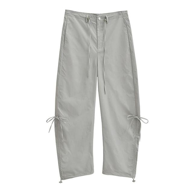 Low Rise Plain Drawstring Loose Fit Cargo Pants Product Image