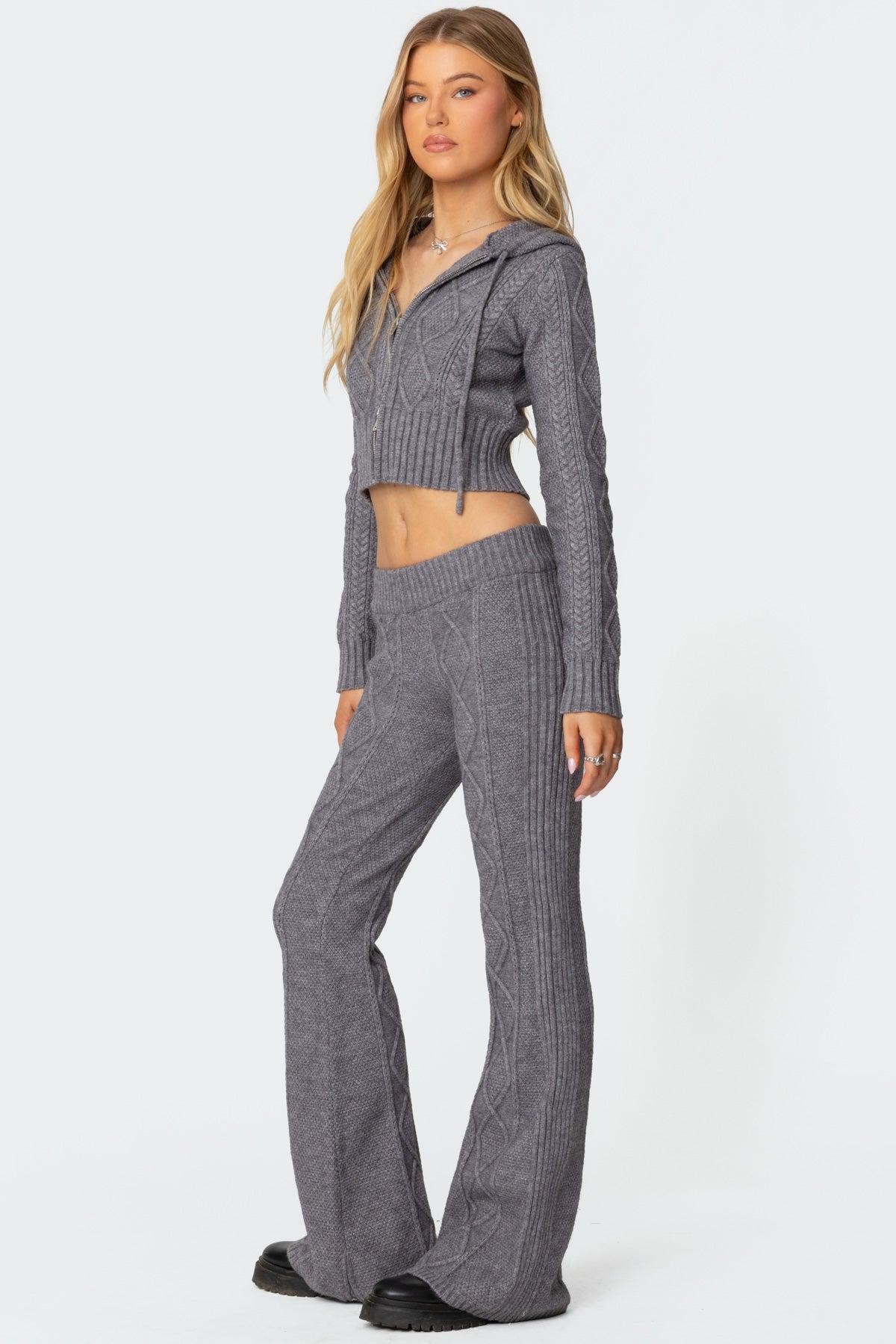 Ray Cable Knit Flared Pants Product Image