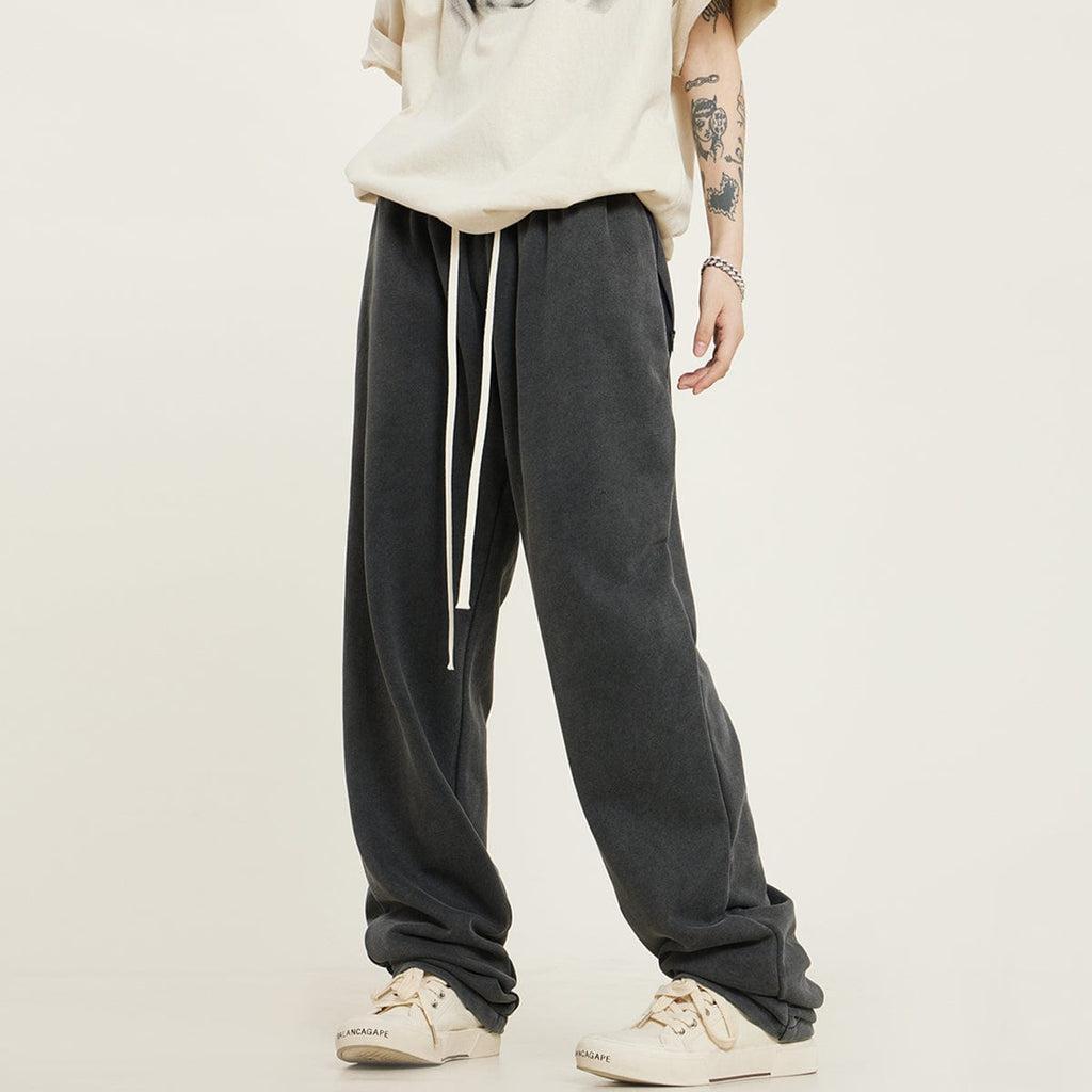 RTK (W) No. 1278 WASHED GRAY DRAWSTRING WIDE STRAIGHT DRAPE SWEATPANTS Product Image