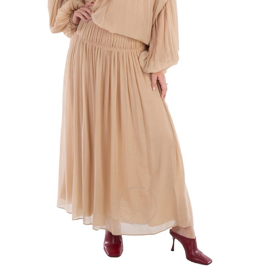 Chloe Ladies Barley Brown Wool Flared Long Skirt Product Image